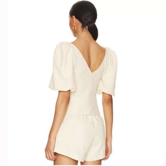 Free People Cupcake Ruched Puff Sleeve Top in Ivory - Size Small - Picture 3 of 9